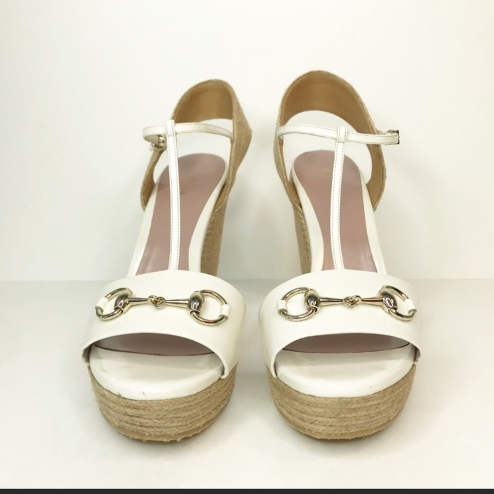Gucci | white patent Leather Horsebit Espadrille